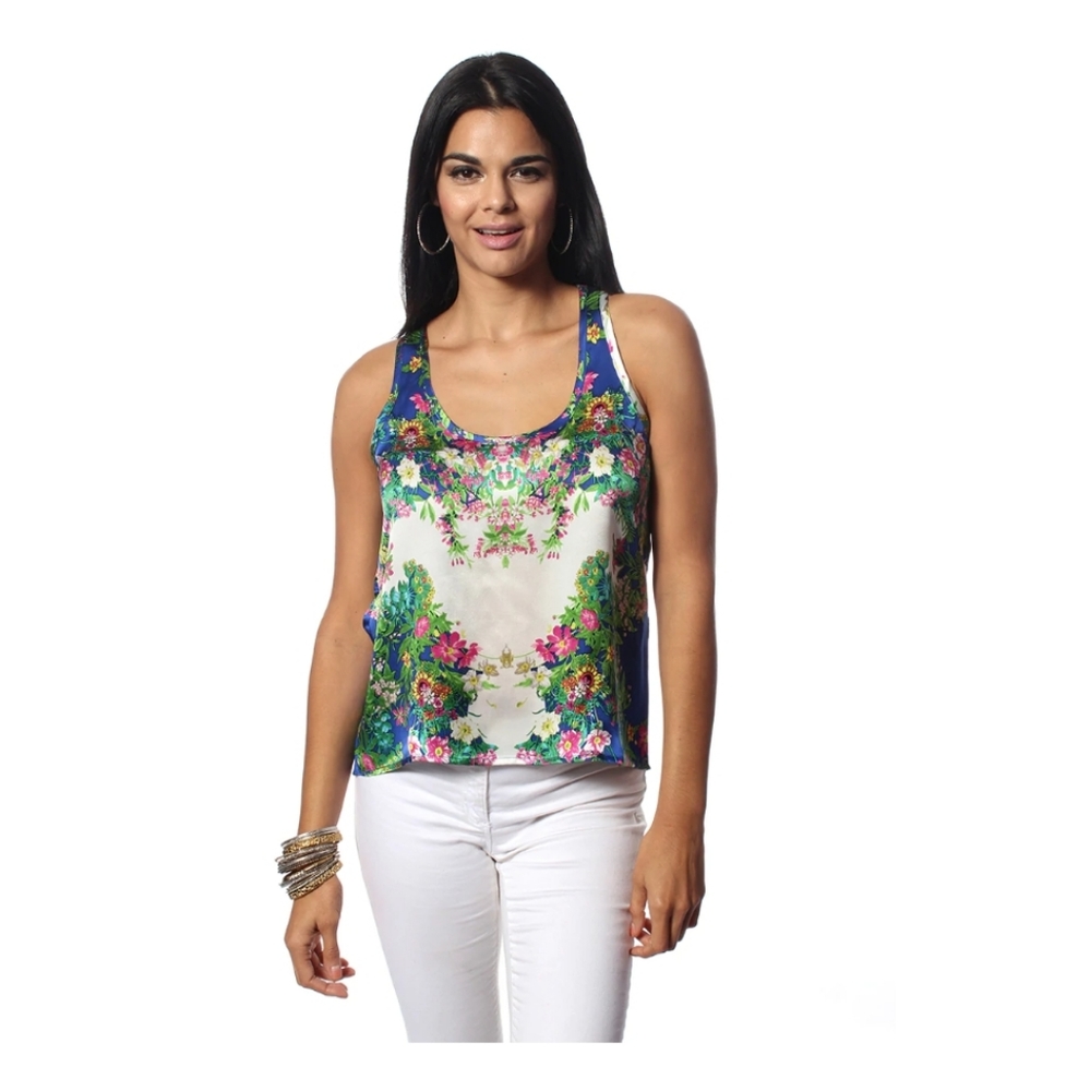 Amrita Singh Sonia Silk Tank Top in Navy Tearose